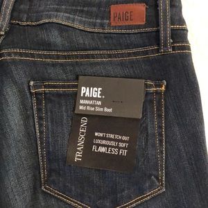 NWT PAIGE DENIM Manhattan Mid Rise Slim Boot